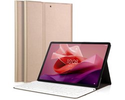 Hoes met toetsenbord geschikt voor Lenovo Tab P12 12.7 inch 2023 - Keyboard Book Case Cover Hoesje Goud