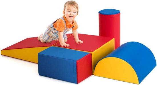 COSTWAY Lot de 5 blocs de construction en mousse géants pour jouer et grimper, grands blocs de construction souples, multicolores, pour bébés et tout-petits