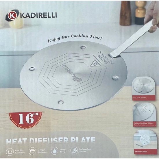 Plaque d'adaptation pour induction - 16 cm - Avec poignée amovible - Compatible avec toutes les Casseroles et poêles