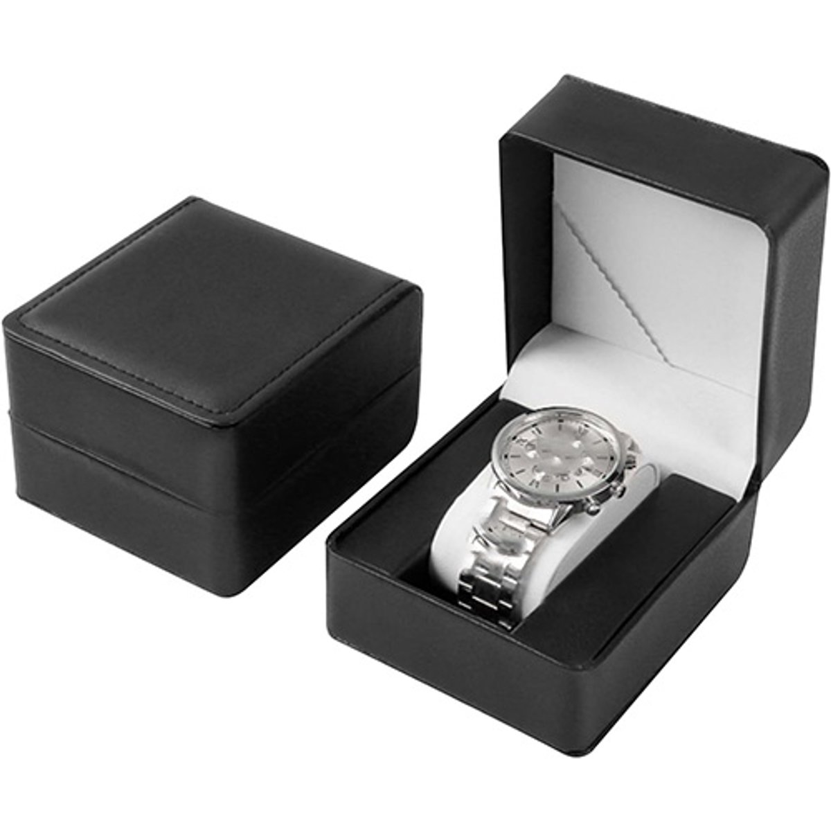 Horlogedoos - onafhankelijke horloge-opbergbox - PU-leer met uitneembare horlogepad - unisex ronde horlogebox - geschikt voor polshorloges - smartwatches - armband (zwart)