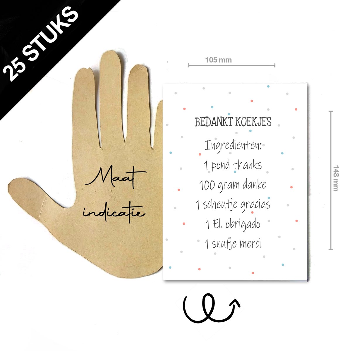 25 stuks traktatie kaarten gedichtje bedankt koekjes recept - enkele A6 kaarten (10.5x14.8cm) excl. enveloppen - maak je eigen bedankjes zelf gebakken koekjes met originele kaarten bedankt in 5 talen