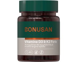 BONUSAN Vitamine D3 & K2 Forte – 60 Softgels – In Extra Vierge Olijfolie – Ondersteunt Botten, Gebit en Bloedvaten