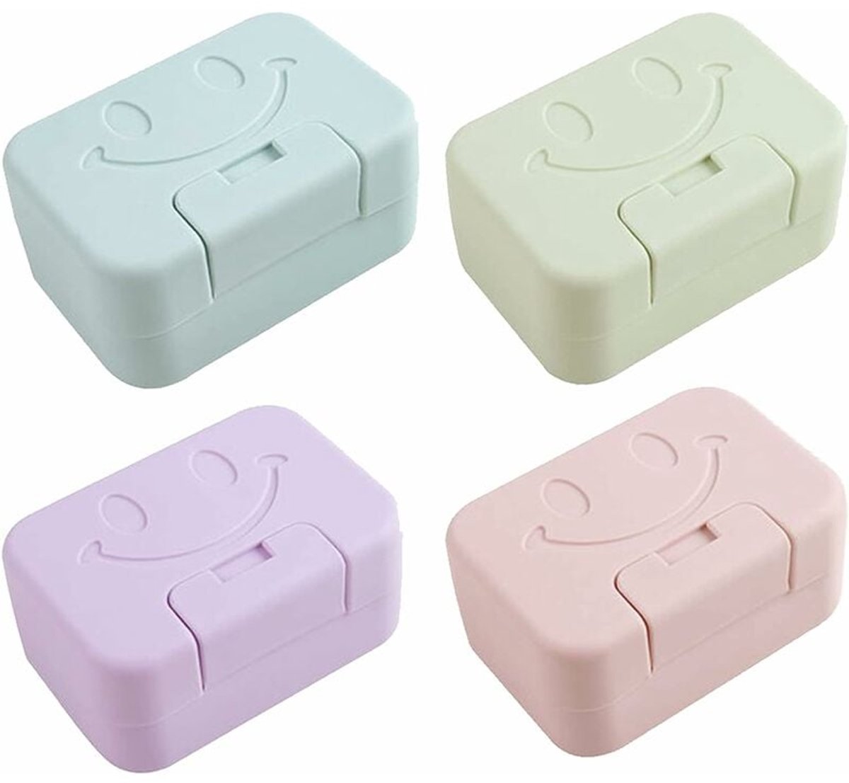 Reis Zeepdoos Set 4 Stuks - Draagbare Waterdichte Zeepbakjes met Deksel - PP Plastic Opbergbox - Badkamer Camping Outdoor - Groen/Blauw/Paars/Roze