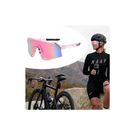 Fietsbril, sportzonnebril voor mannen en vrouwen, UV400-bescherming, roze van Merkloos — afbeelding 3