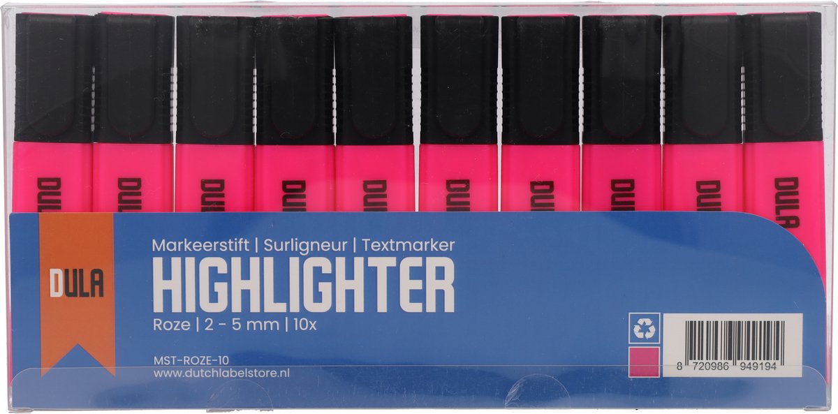 Markeerstiften roze - Markeerstift - Fluostiften - Markeren - 10 stuks - DULA