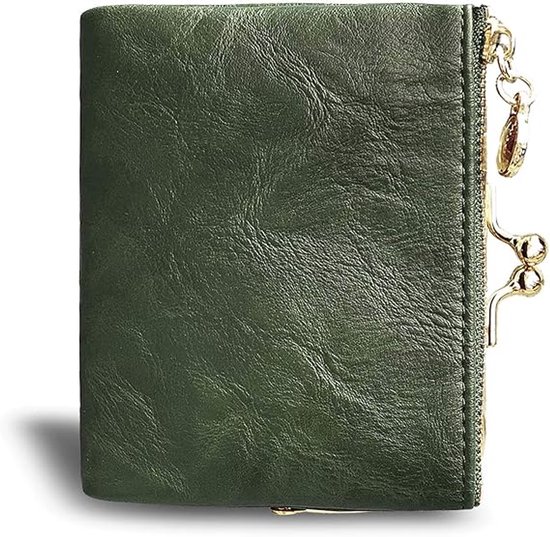 Portefeuille femme - Porte-monnaie - Porte-monnaie - Porte-monnaie - Portefeuille - Portefeuille femme - Porte-cartes - Portefeuille porte-cartes - petit - pliable - portefeuille en cuir vintage - avec fermeture éclair et bouton-pression - Vert