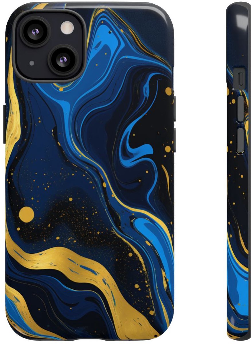 Neonblauw en Goud Marmer Abstract – Telefoonhoesje Geschikt voor iPhone 13