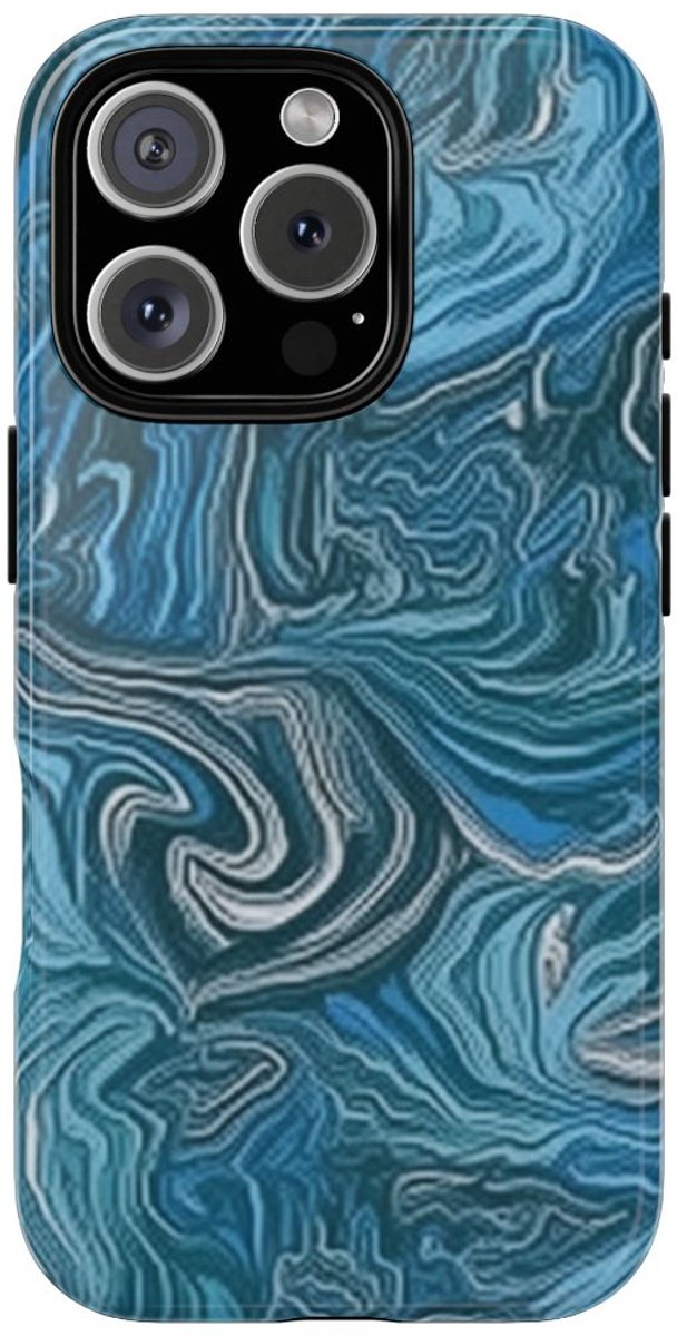 Blauw Suminagashi Marmerpatroon – Telefoonhoesje Geschikt voor iPhone 16 Pro