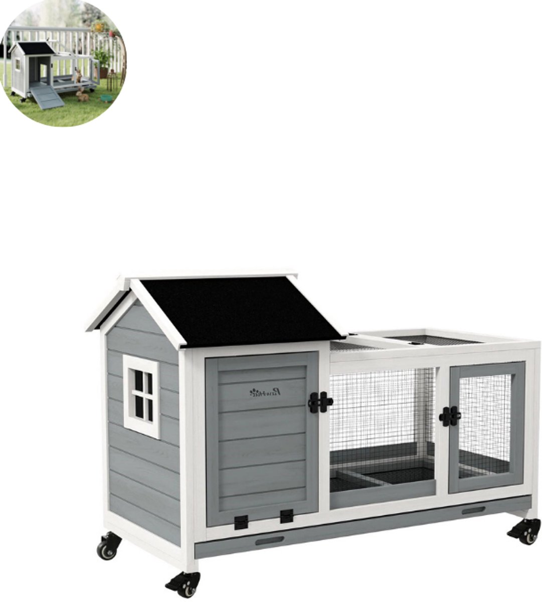 Konijnenhok – Voor buiten – Weerbestendig – Konijnenren – Kooi – Groot konijnen Hok – Grijs Konijnenhok – Voor buiten – Weerbestendig – Konijnenren – Kooi – Groot konijnen Hok – Grijs