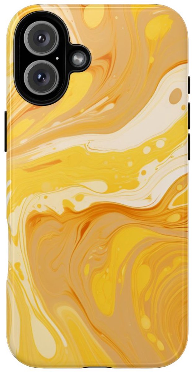 Gouden Gele Abstracte Krullen – Telefoonhoesje Geschikt voor iPhone 16 Plus