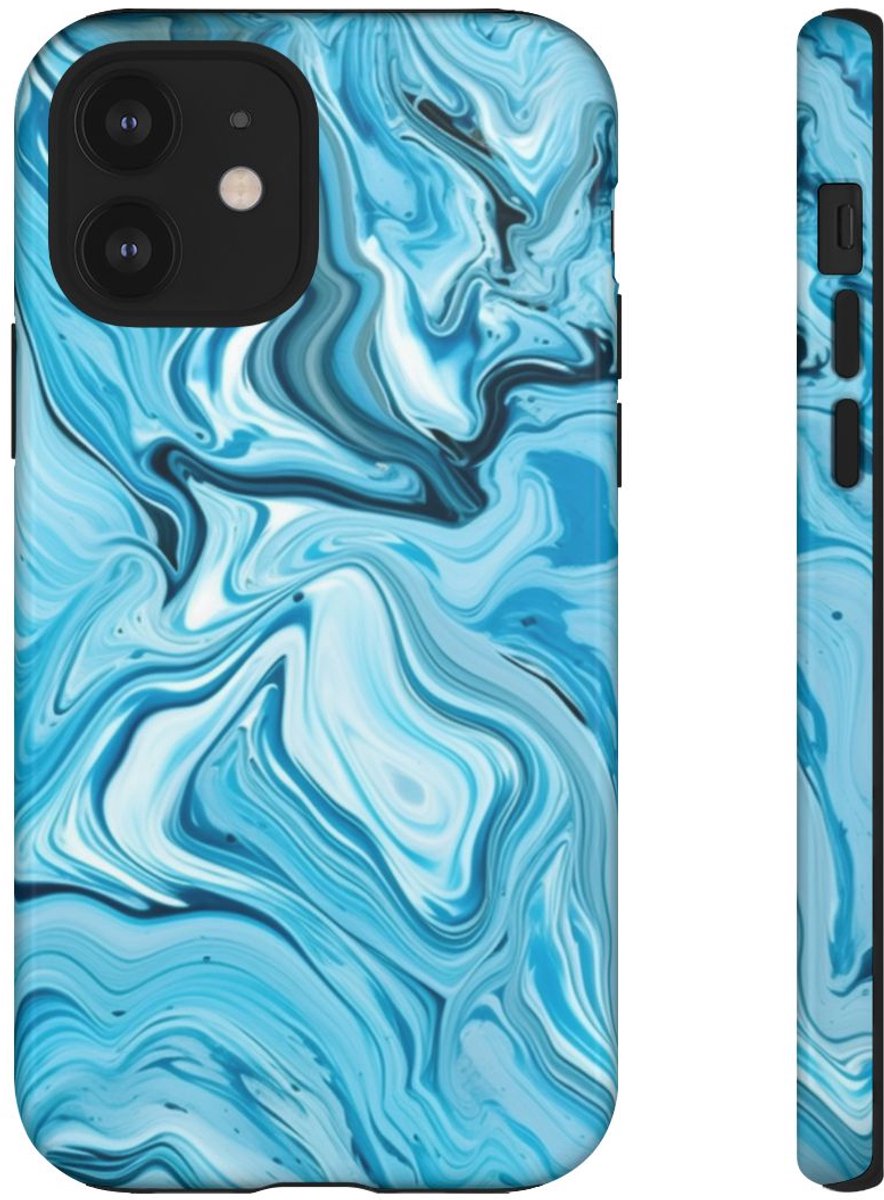 Blauw-Witte Marmeren Swirl Abstract – Telefoonhoesje Geschikt voor iPhone 12
