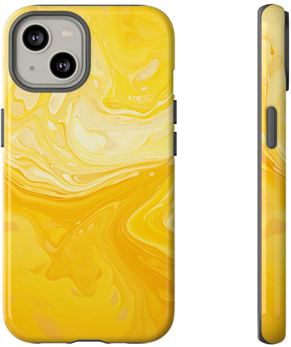 Gouden Gele Abstracte Krullen – Telefoonhoesje Geschikt voor iPhone 14