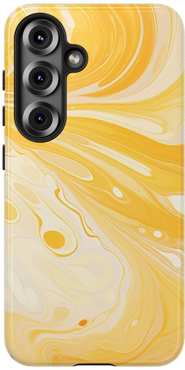 Goudgele Suminagashi Marmer Abstract – Telefoonhoesje Geschikt voor Samsung Galaxy S25