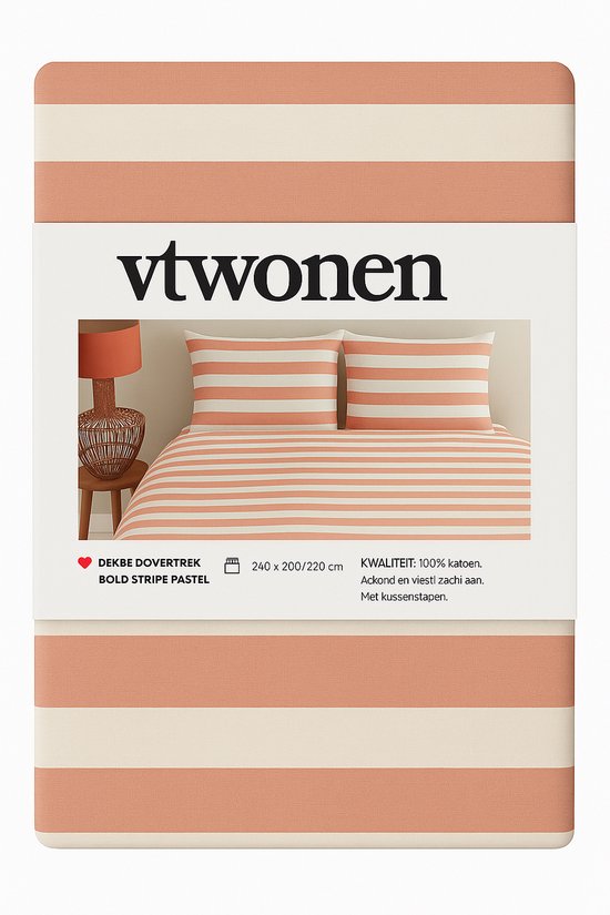 Vtwonen - Bold Stripe dekbedovertrek - Lits-Jumeaux - 240x200/220cm - Pastelroze van Merkloos — afbeelding 5