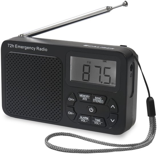Caliber Draagbare Radio op Batterijen - Noodradio - Noodpakket Denk Vooruit - AM & FM - Koptelefoonaansluiting (HPG320B)