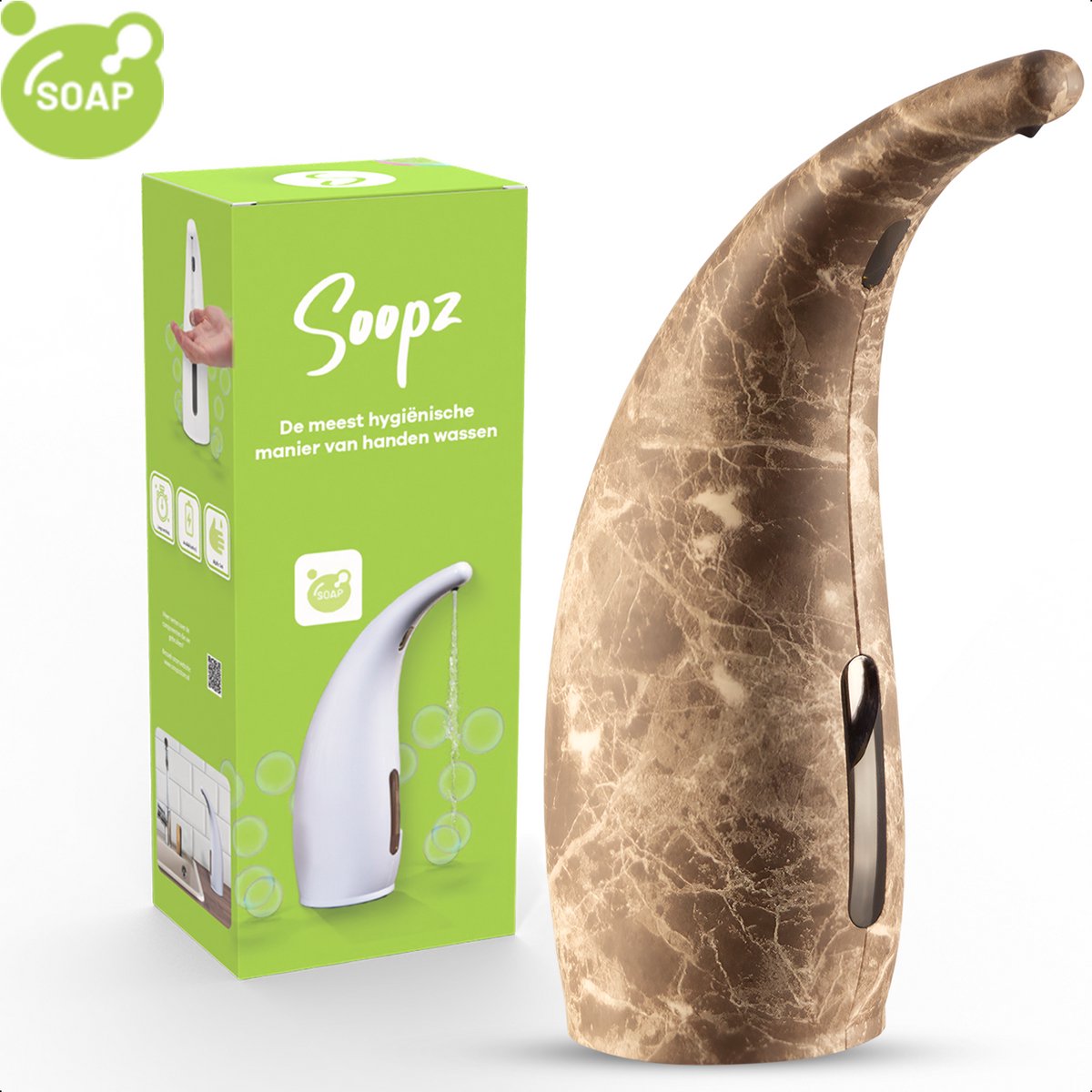 Soopz Automatische Zeepdispenser – Bruin Marmer – Brown Marble Classic – Zeeppompje met Bewegingssensor – Handzeep