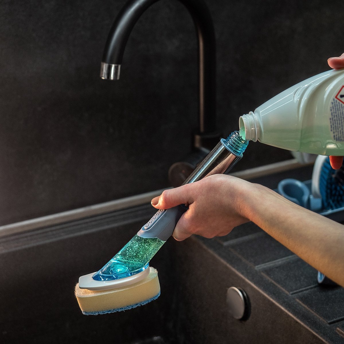 KADAX Gootsteenafwasspons Vloeistofdispenser met handvat Set van 4 borstels