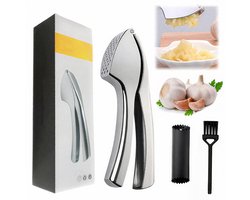Knoflookpers- Knoflookpers - Supergemakkelijk te gebruiken en schoon te maken - Knoflookpers en -hakselaar - Knoflook en gember moeiteloos pletten (geen schillen nodig) - Stevig en duurzaam (Zilver - 15,5*5)