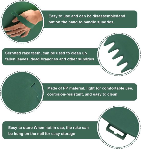 Bladplukker - Bladgrijperset - Handklauw - Gazonklauwbladmes - 2-pack -34*25cm-Groen - Verwijdert snel gevallen bladeren en grasresten - Tuingereedschap voor buiten, kunststof hark, tuingereedschap van Merkloos	 — afbeelding 2