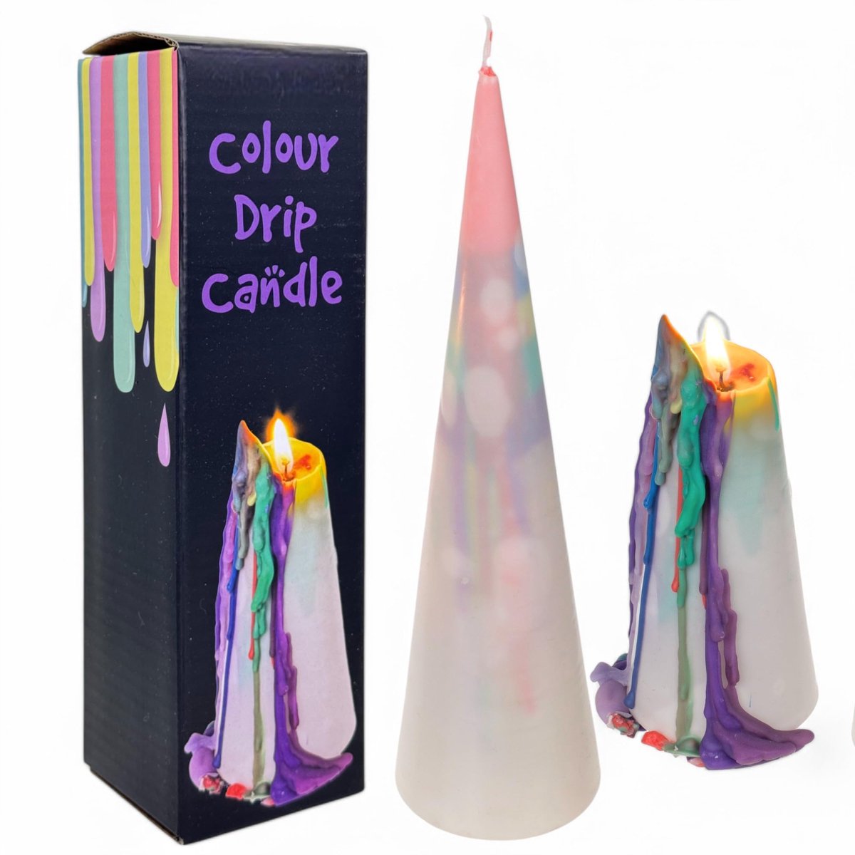 Cone Drip Candle - Kleurige Wasdruppels - 20 x 5.5 cm - Creatieve Decoratie en Sfeervolle Verlichting