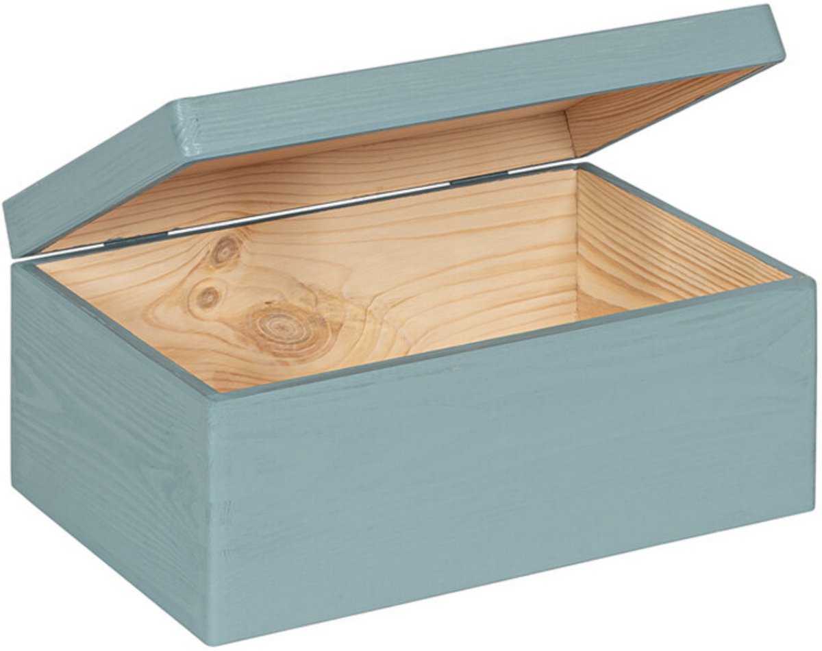 HAUDT® houten kistje EVA mini DENIM - met klepdeksel - 30 x 20 x 13 cm - blauw