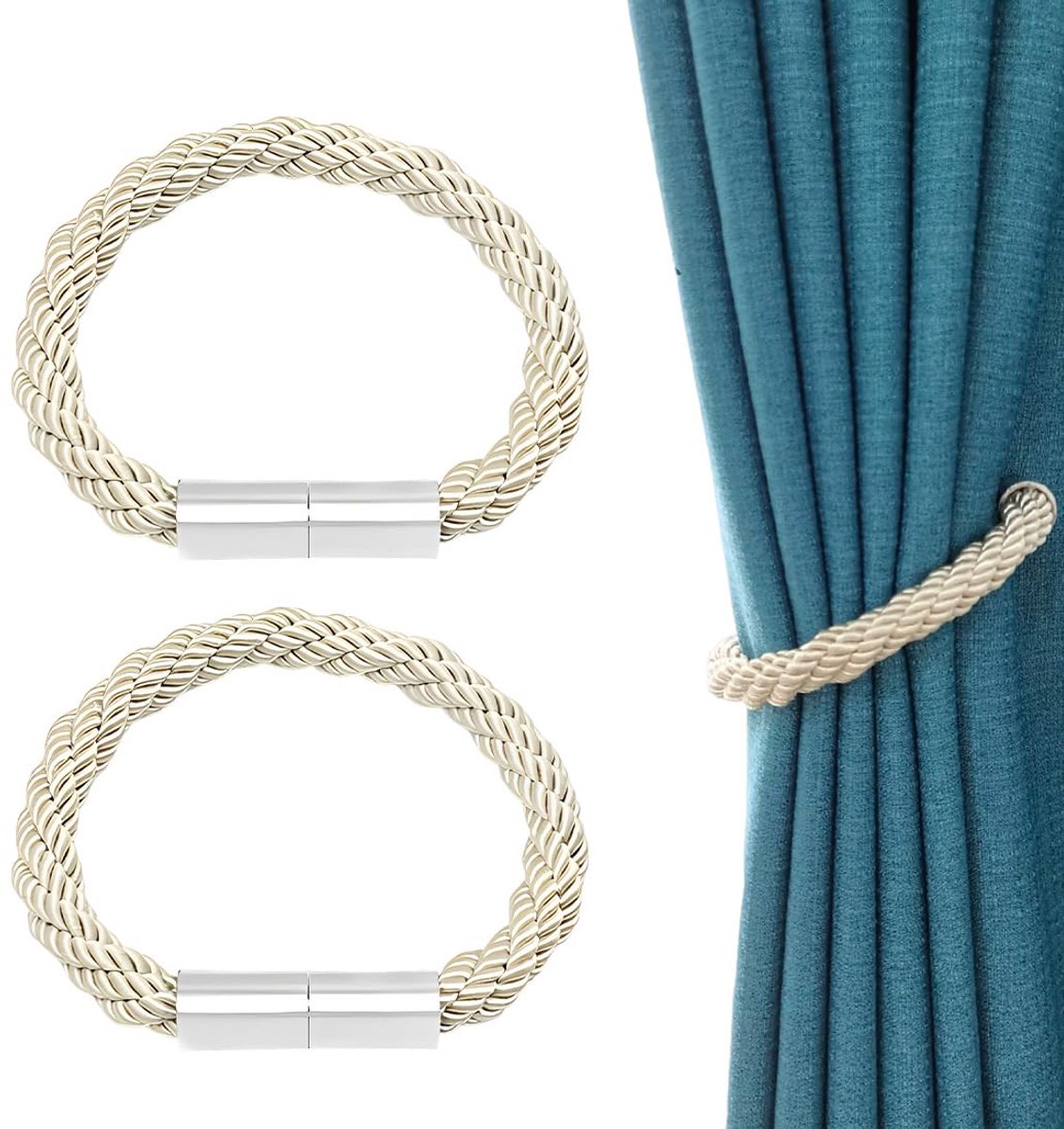 SULIUDAJI Magnetische Gordijnhouders - Beige - Set van 2 Stuks met 52 cm Lengte en Sterke Magneten