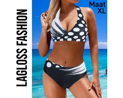LaGloss® 2-Delige Bikini Set met Zwart Wit Print Maat XL - Trendy Badmode voor Dames