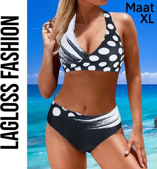 Foto: Lagloss 2 delige bikini set met zwart wit print maat xl trendy badmode voor dames