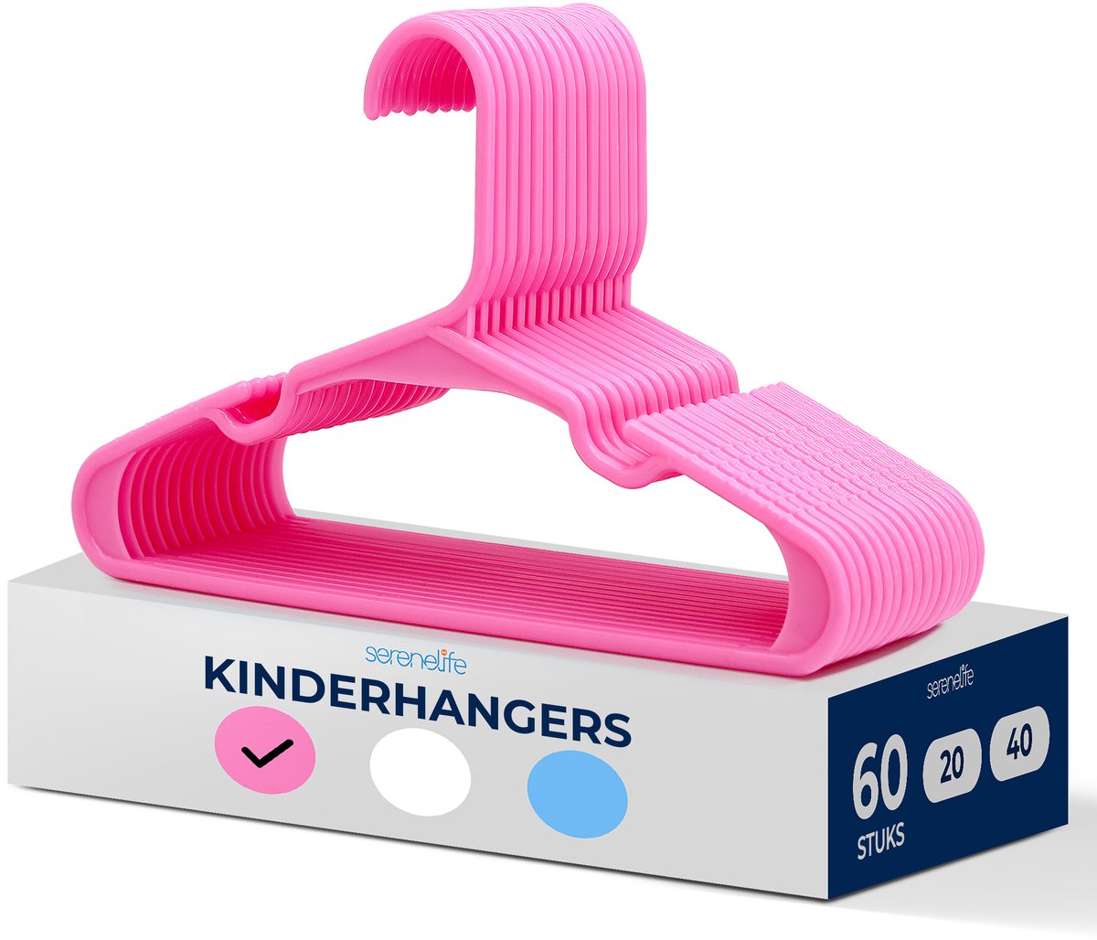 SereneLife Kinderhangers – 60-delige Set Kunststof Hangers voor Baby-, Peuter- & Newborn- Antislip & Ruimtebesparend - Roze