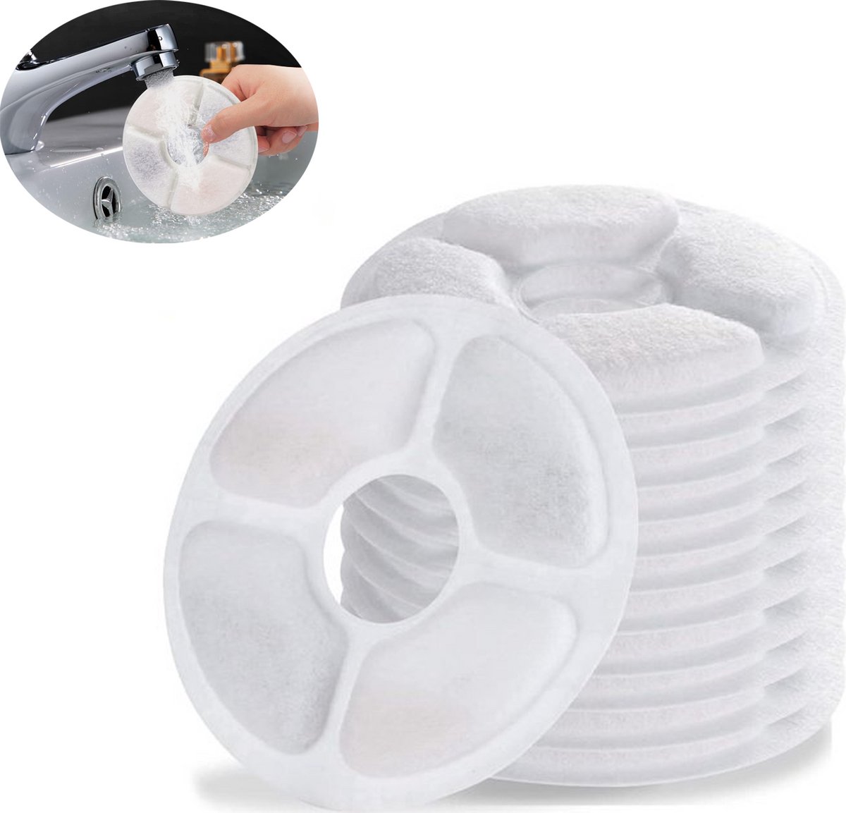 Ronde Filters – 12 Stuks – Drinkfontein Filters Navulling – Voor Katten En Honden – Drinkfontein filters – Hoogwaardige kwaliteit – voor huisdieren Katten – 12.5*3.5cm