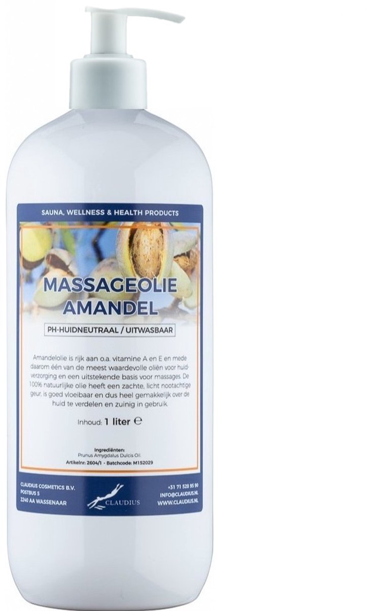 Massageolie Amandelolie 1 liter met witte pomp - 100% natuurlijk - biologisch en koud geperst