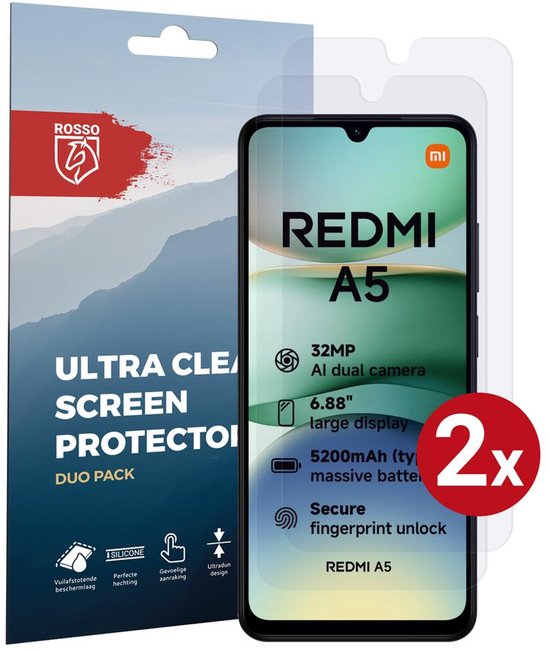 Protection d'écran Rosso pour Xiaomi Redmi A5 | Pack Duo Ultra Clair | Feuille de TPU | Film protecteur compatible avec les coques | 2 pièces