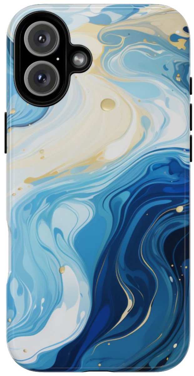 Blauw-Witte Marmer Abstract – Telefoonhoesje Geschikt voor iPhone 16 Plus