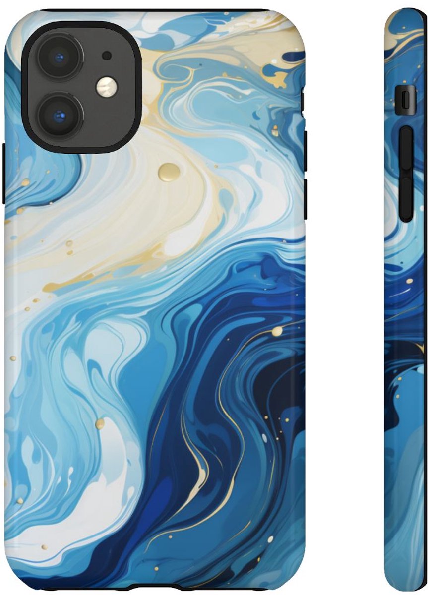 Blauw-Witte Marmer Abstract – Telefoonhoesje Geschikt voor iPhone 11