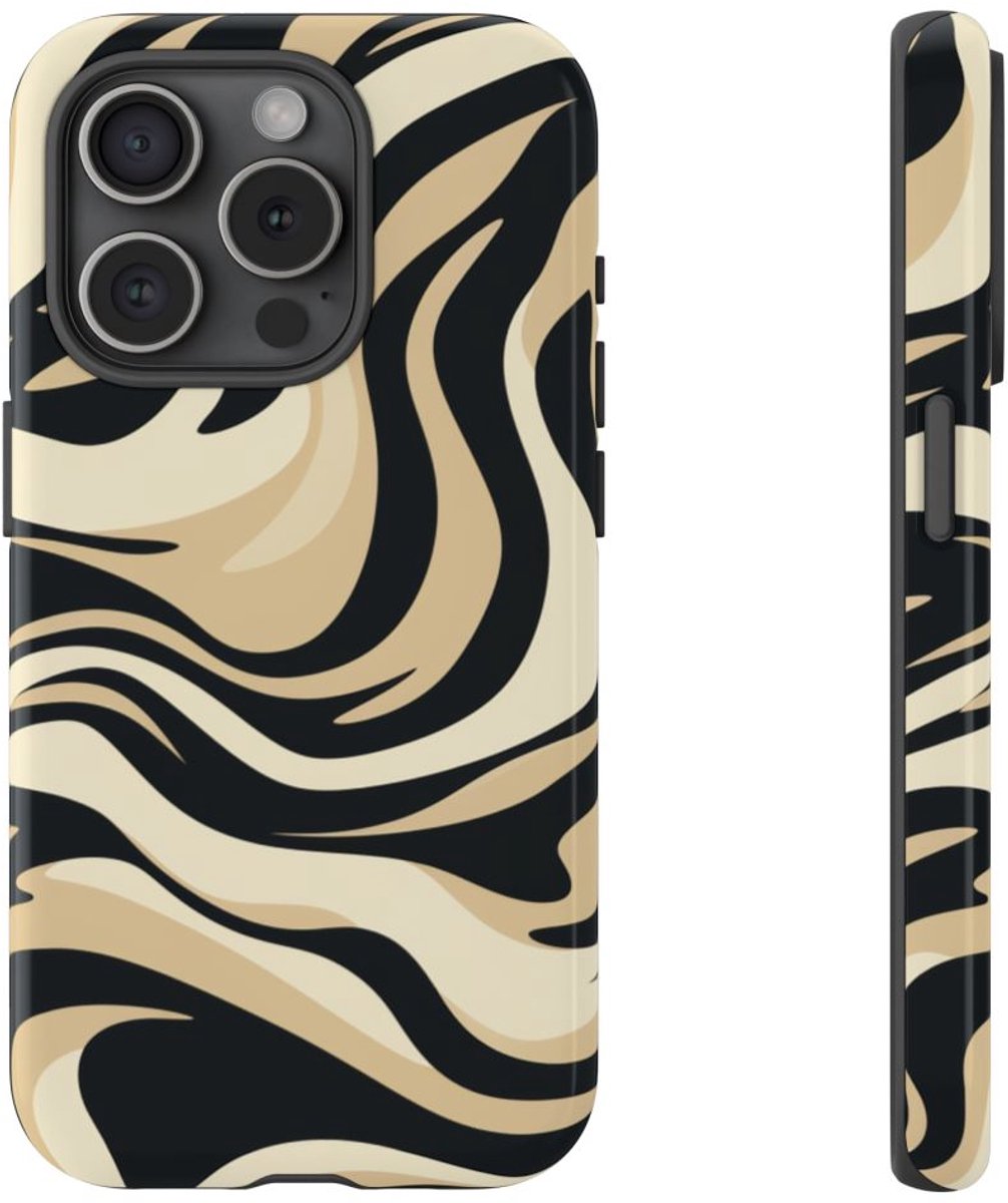 Beige en Zwart Zebrapatroon – Telefoonhoesje Geschikt voor iPhone 15 Pro