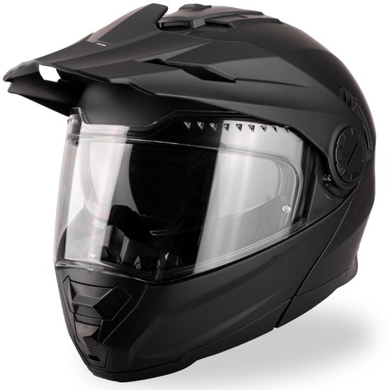 Casque d'enduro VINZ Prado avec visière solaire | Casque système, casque moto et casque cross | Homologué ECE 22.06 | Convient aux motos, scooters et cyclomoteurs | Sac de rangement inclus - Noir Zwart - XL