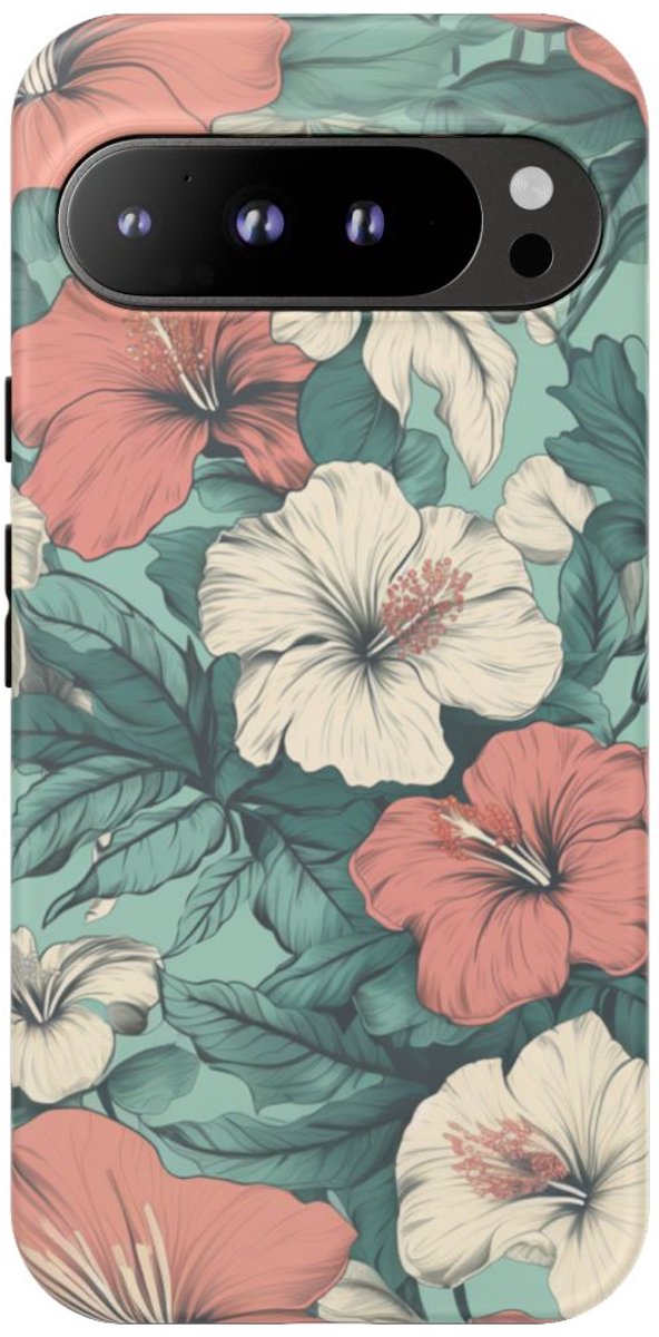 Pastel Hibiscus Bloemenpatroon – Telefoonhoesje Geschikt voor Google Pixel 9 Pro XL