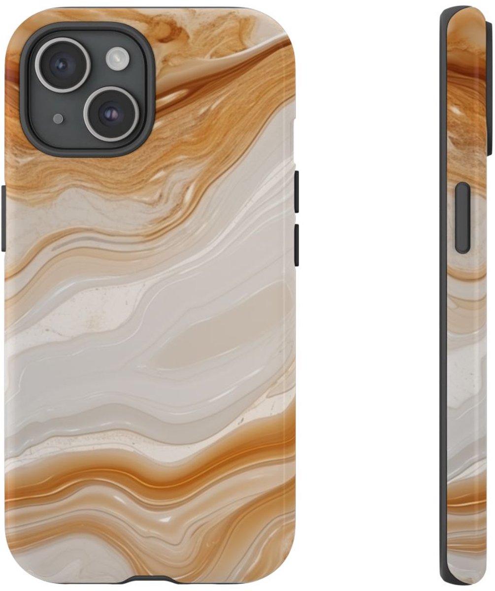 Geglazuurde Gemberkleurige Onyx Tegelstructuur – Telefoonhoesje Geschikt voor iPhone 15