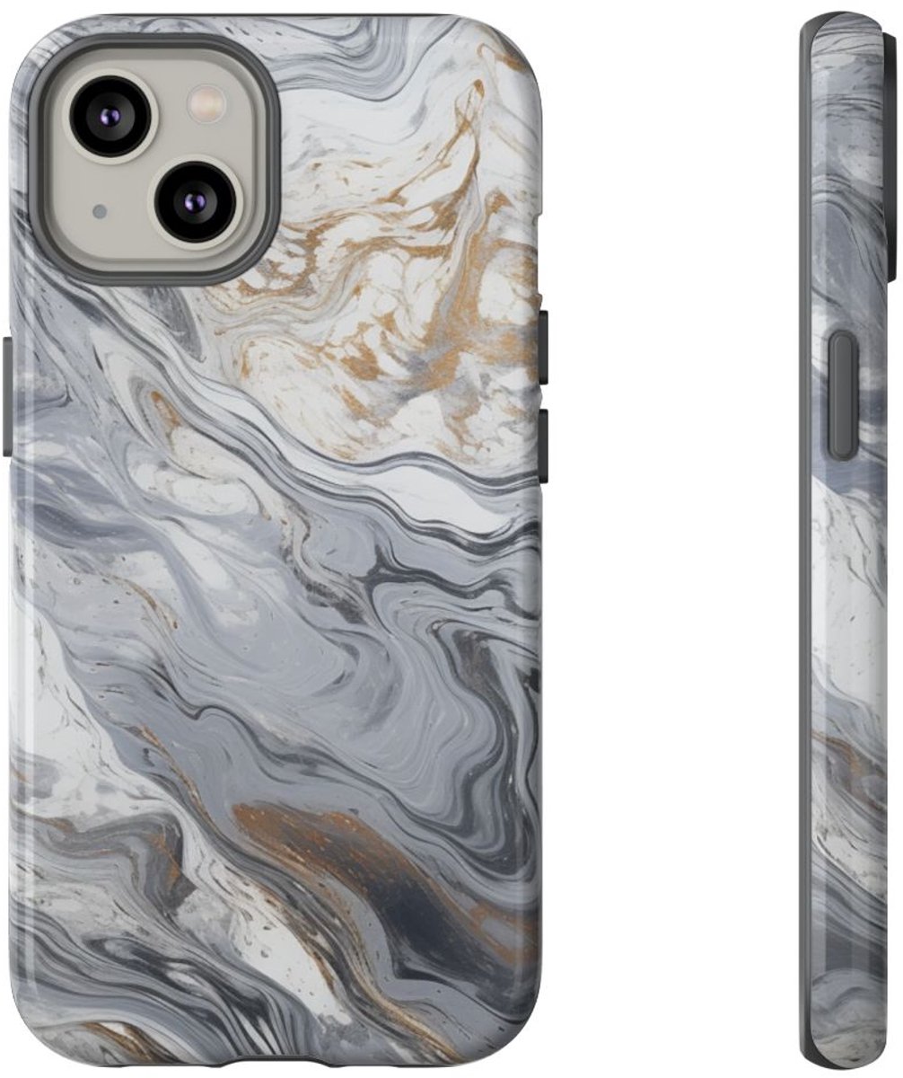 Grijze en Gouden Marmerwerveling – Telefoonhoesje Geschikt voor iPhone 14