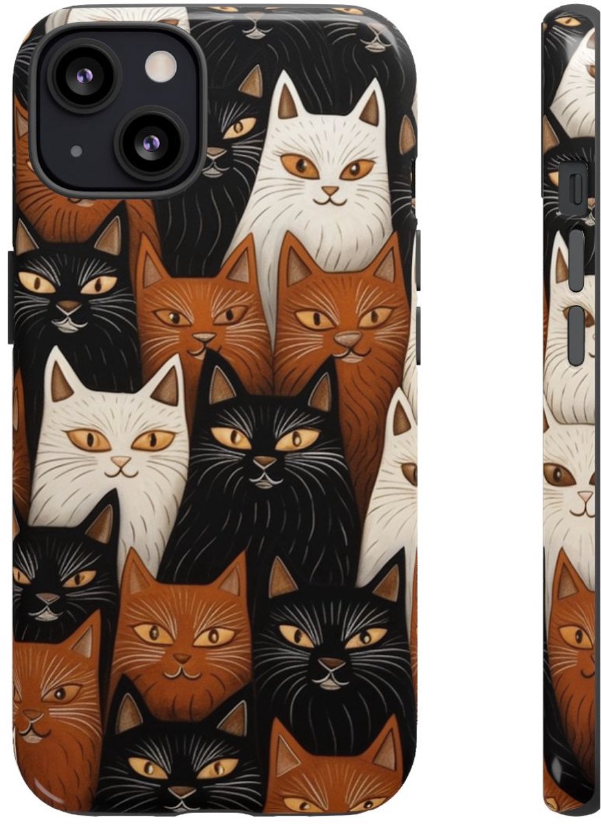 Zwart-Bruin-Wit Kattenpatroon – Glanzend Stevig Hoesje Geschikt voor iPhone 13