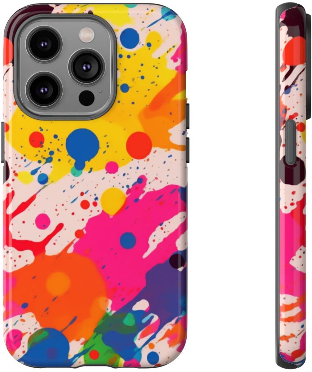 Kleurrijke Verfspatten Abstract Patroon – Telefoonhoesje Geschikt voor iPhone 14 Pro
