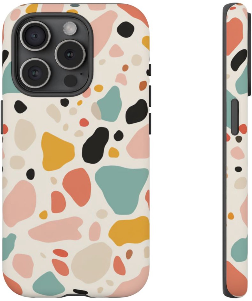 Kleurrijk Terrazzo-Patroon – Telefoonhoesje Geschikt voor iPhone 15 Pro