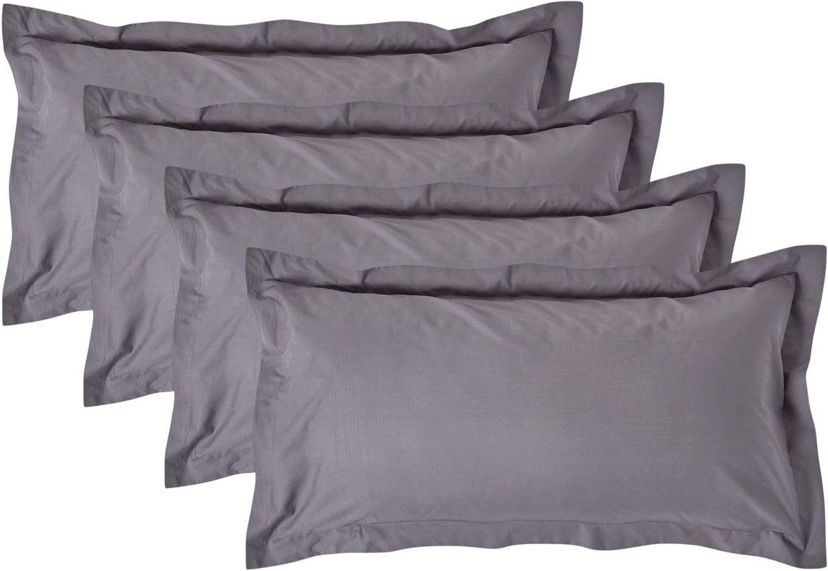 Homescapes Kussensloop 50x90 cm met Rand (Oxford) Set van 4 – Donkergrijs – 100% Egyptisch Perkal Katoen – 200 TC