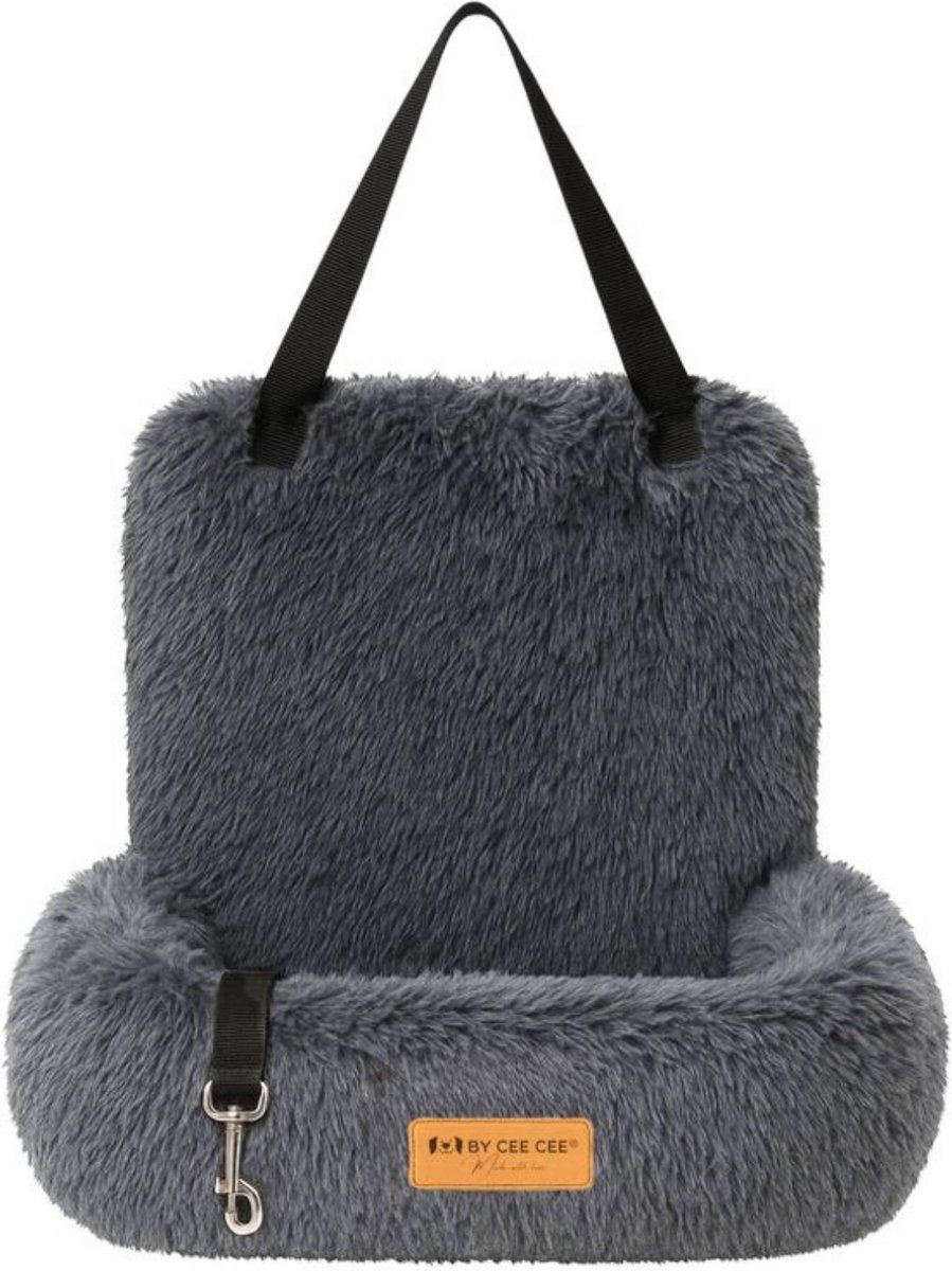 By Cee Cee Autostoel Hond Deluxe - Hondenmand Auto Met Veiligheidsriempje - Automand Hond - Hondenstoel - Autozitje - Donkergrijs - Maat M