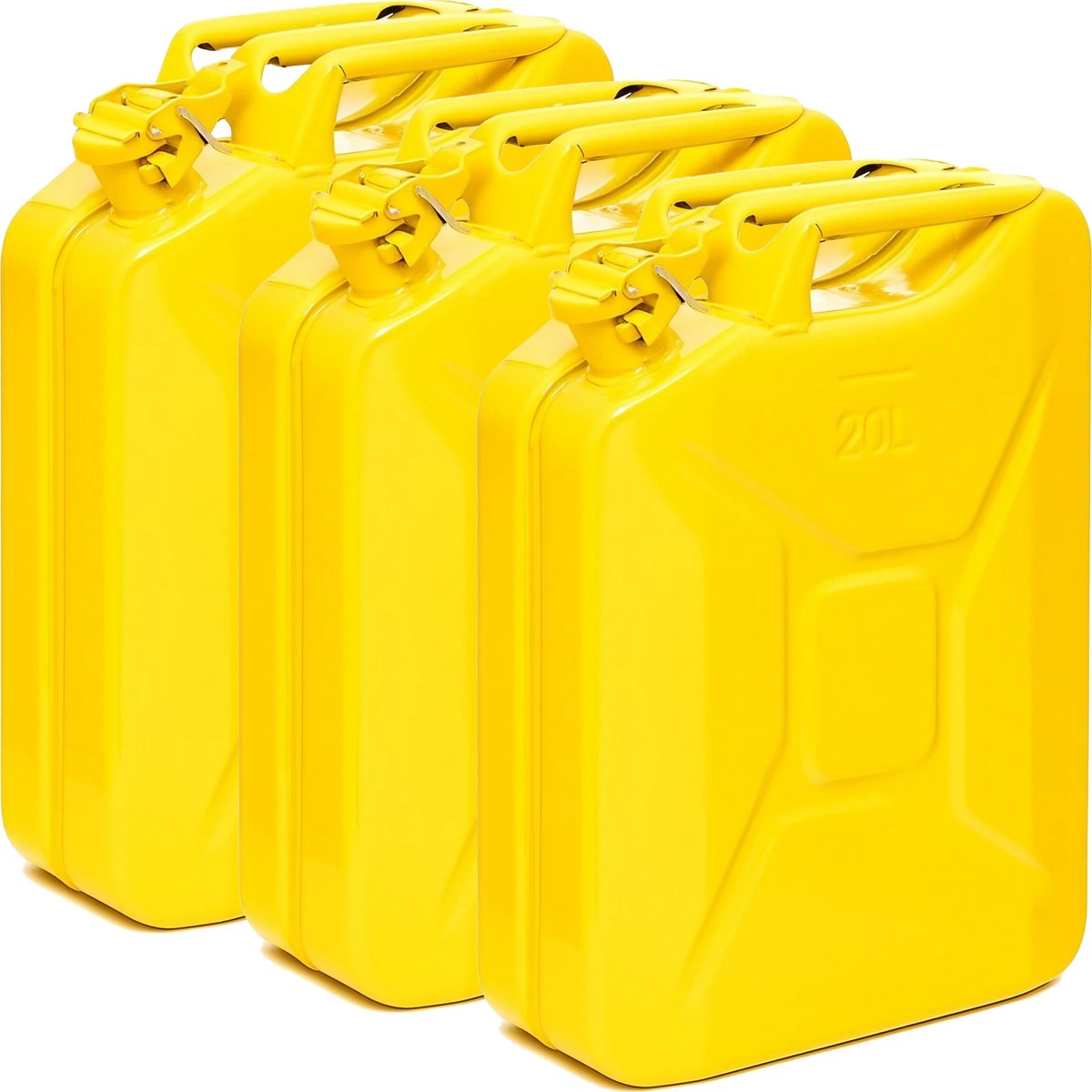 BW® Fuel Canister Metalen Benzineblik - Jerrycan 3x 20 Liter - Geel - TÜV-getest en UN-goedgekeurd - Gemaakt in Europa