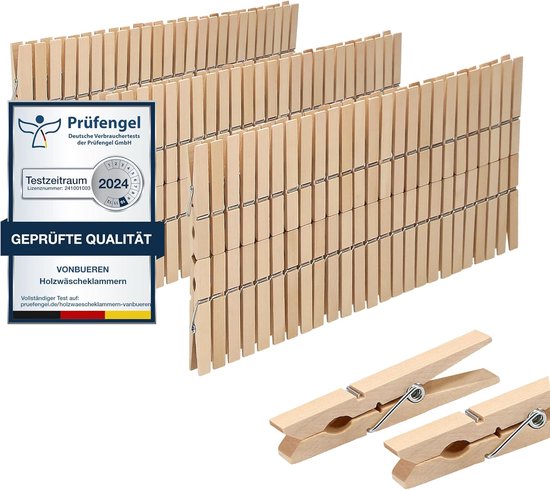 Houten wasknijpers - 7,2 cm (100 stuks) | Bekius