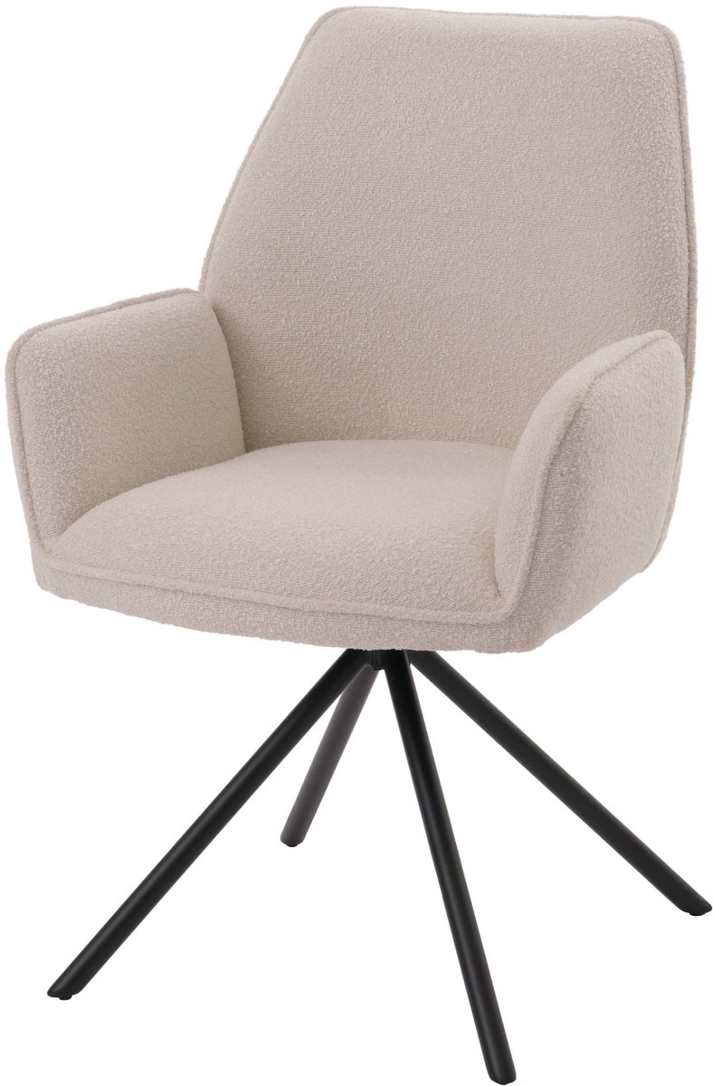 MCW Eetkamerstoel MCW-G67, keukenstoel met armleuningen, draaibaar met automatische terugkeer, stof/textiel bouclé MVG ~ crème