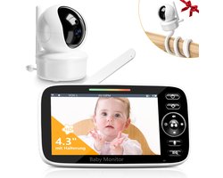 Sytifro Babyfoon met Camera – Baby Monitor met standaard en VOX-modus - zonder wifi, bescherming van de privacy en veiligheid van de baby - Hondencamera - Bestuurbaar - Temperatuursensor - Terugspreekfunctie - Video & Audio - Wit