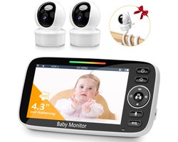 Sytifro Babyfoon met 2 Camera – Baby Monitor met standaard en VOX-modus - zonder wifi, bescherming van de privacy en veiligheid van de baby - Hondencamera - Huisdiercamera - Temperatuursensor - Terugspreekfunctie - Video & Audio - Wit