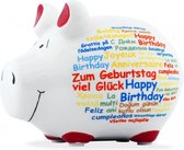 Spaarpot spaarvarken happy birthday in diverse talen
